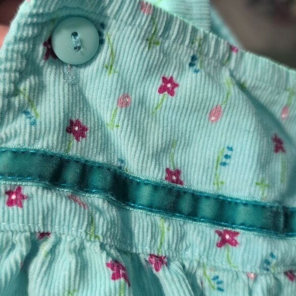 Y2K Vintage Infant Girls Blue Floral Print Corduroy Romper 3/6 Months - Picture 5 of 5